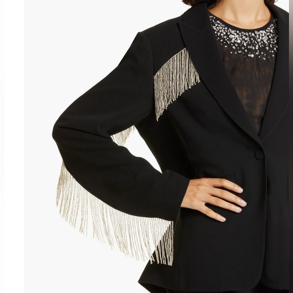 NWT $695 Cinq A Sept Ira Beaded Fringe Jacket Black Sz 6 - Picture 9 of 11